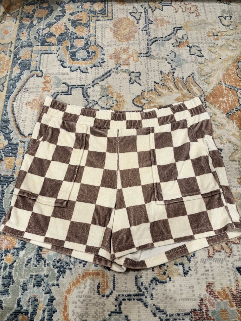 Women’s Brown & Cream Checkered Cargo Shorts